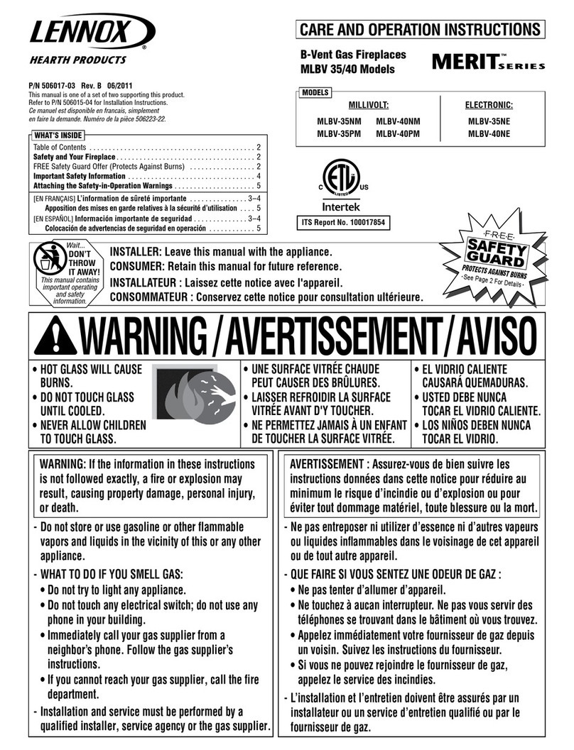 Lennox Hearth Products Merit MLBV-35NM Care and operation instructions