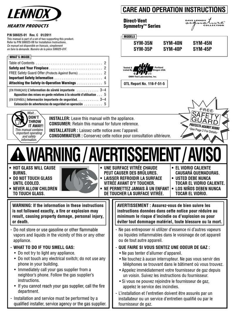 Lennox Hearth Products Symmetry SYM-35N Care and operation instructions
