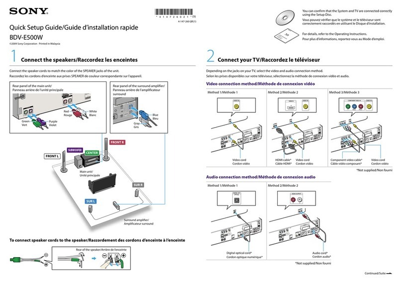Sony BDV-E500W Quick setup guide