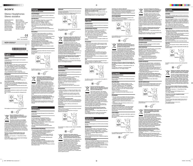 Sony MDR-E820LP operating instructions