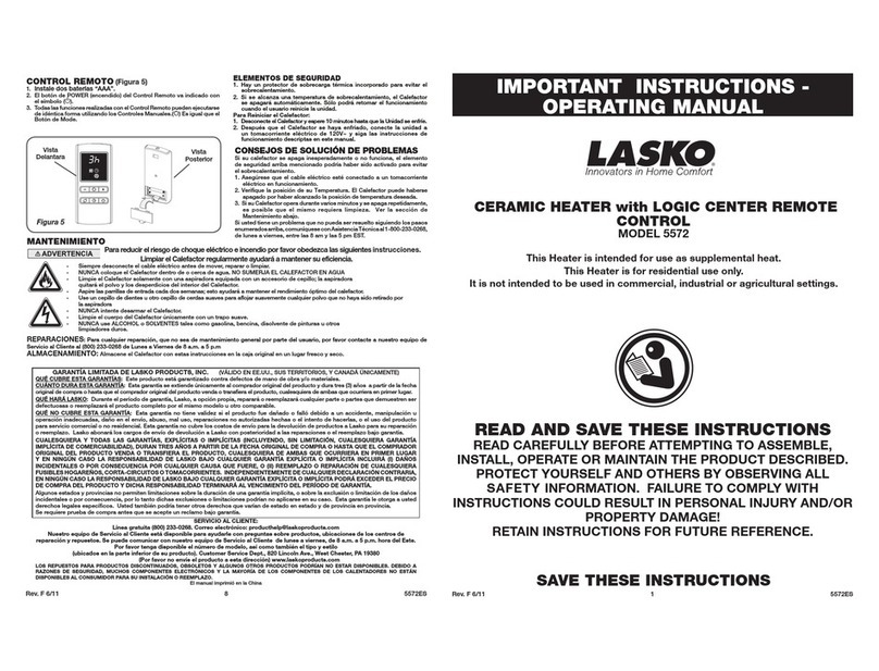 Lasko 5572 Important instructions & operating manual