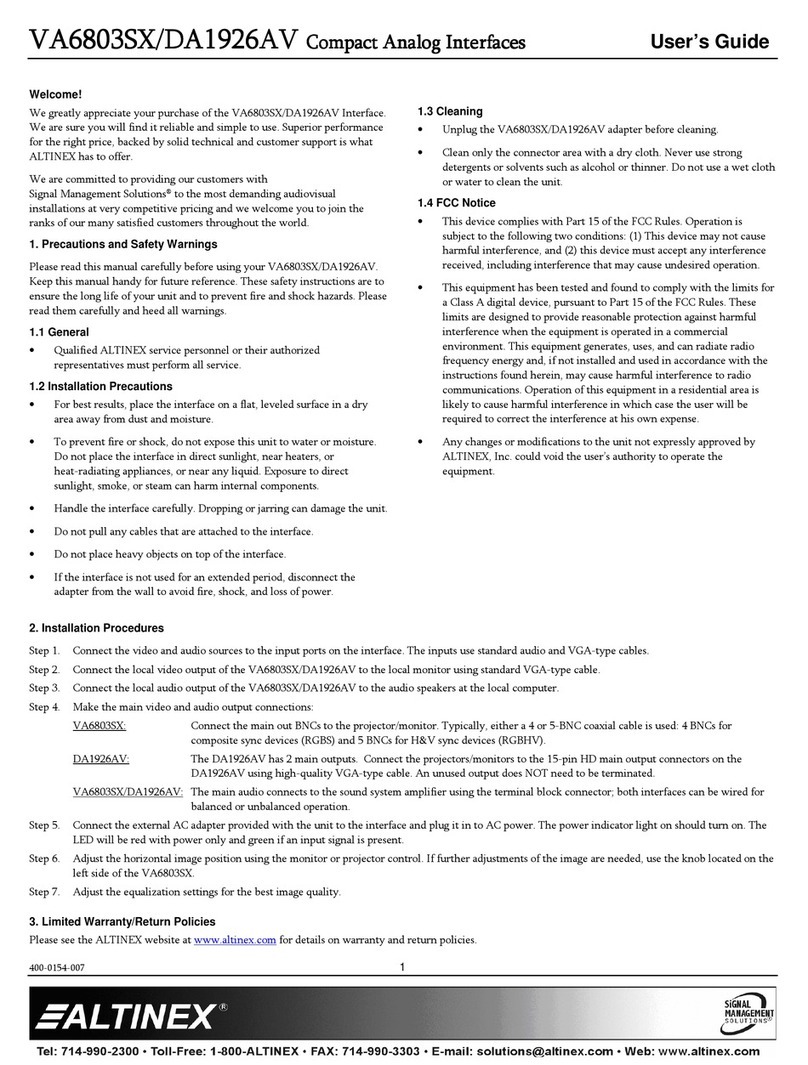 Altinex VA6803SX User manual Altinex VA6803SX User manual