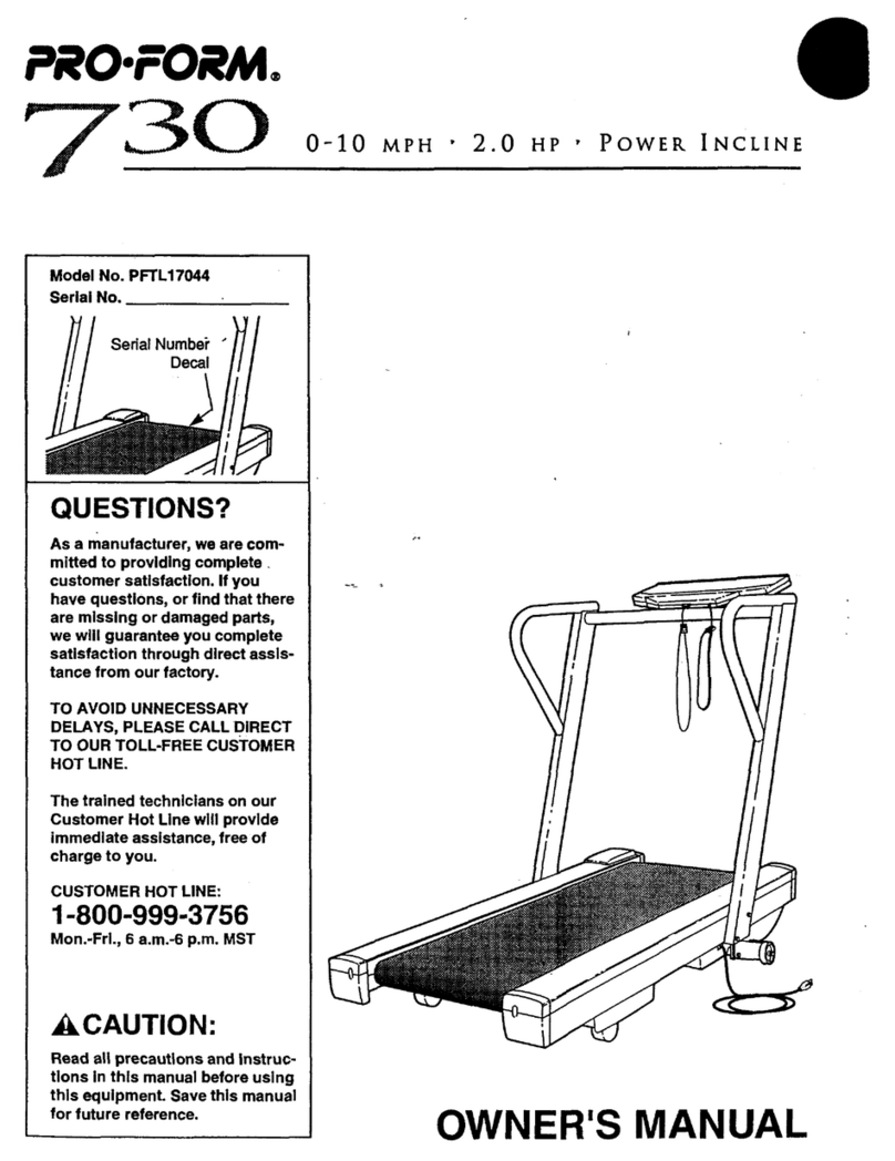 Pro-Form 730 Treadmill User manual