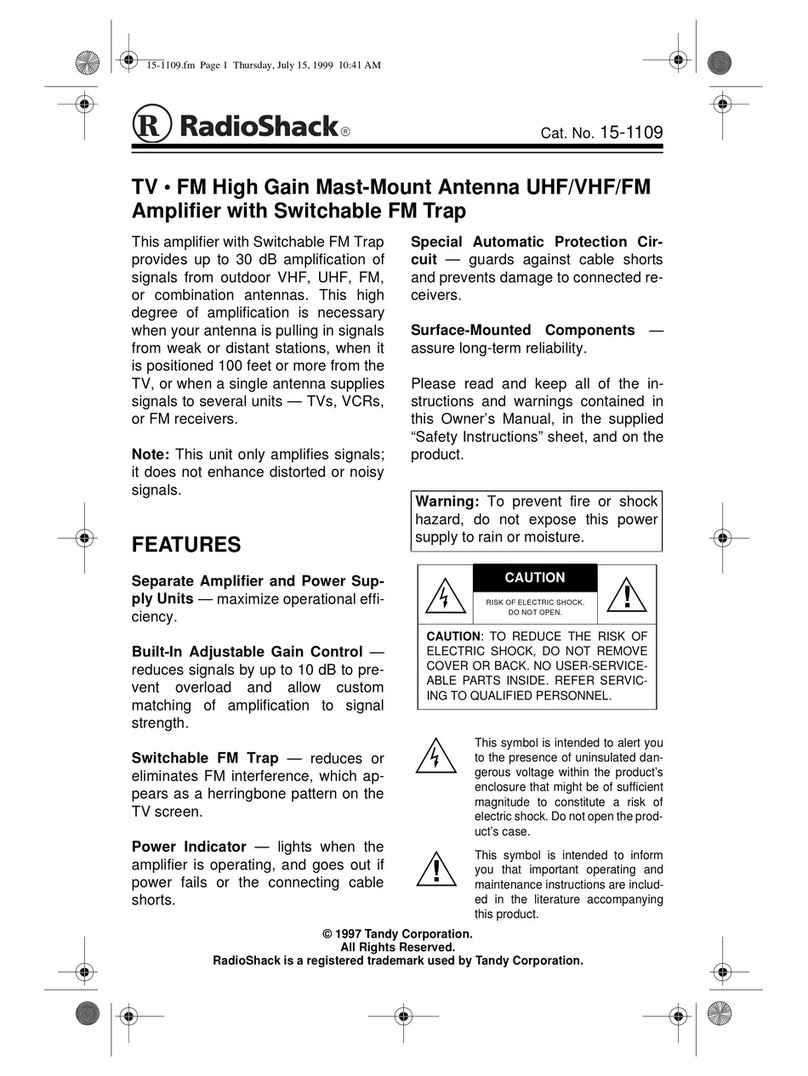 Radio Shack TV • FM High Gain Mast-Mount Antenna UHF/VHF/FM Amplifier with Switchable FM... user guide Radio Shack TV • FM High Gain Mast-Mount Antenna UHF/VHF/FM Amplifier with Switchable FM... user guide