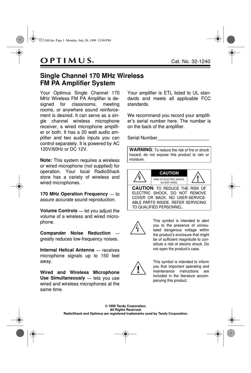Optimus Single Channel 170 MHz Wireless FM PA Amplifier... user guide