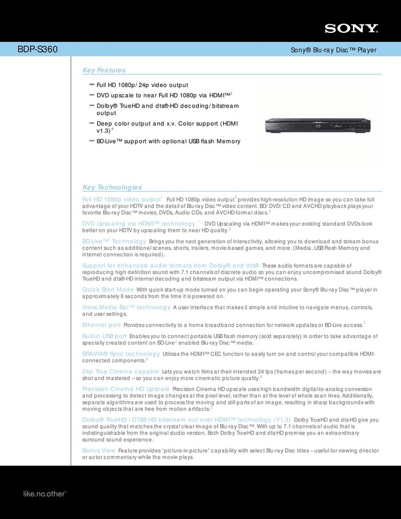 Sony BDPS360 - Blu-Ray Disc Player Specifications