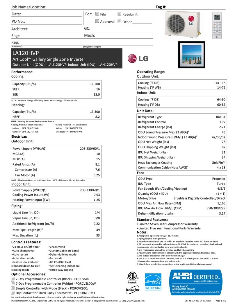 LG Art Cool LA120HVP Installation and user guide