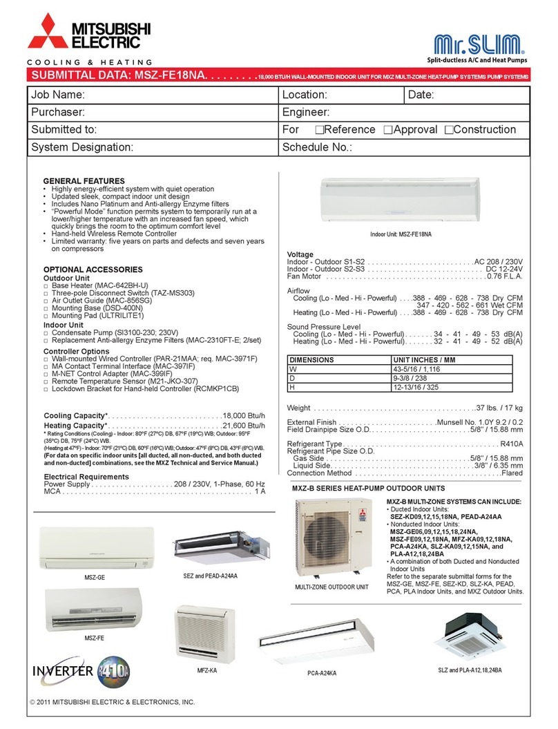 Mitsubishi Electric MSZ-FE18NA Installation and user guide Mitsubishi Electric MSZ-FE18NA Installation and user guide