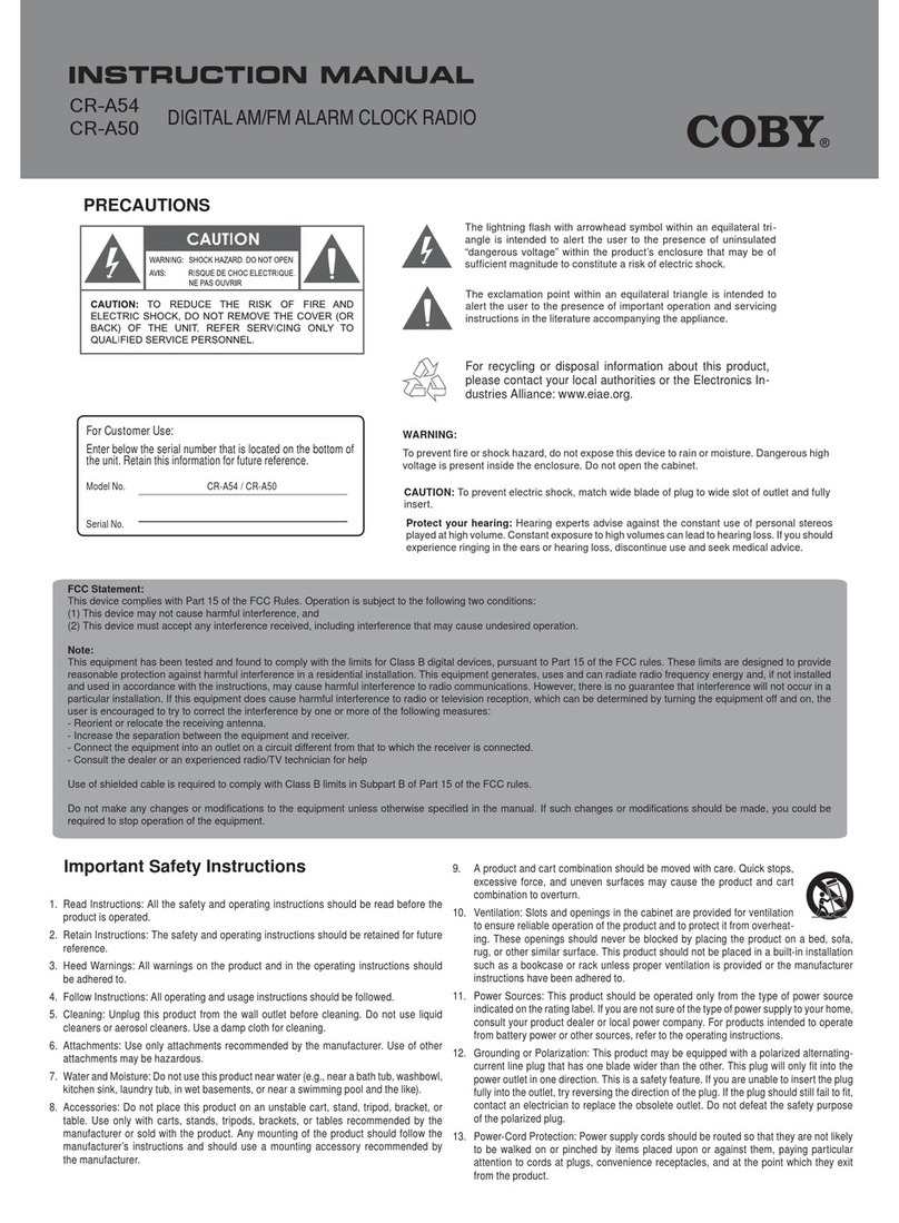 Coby CRA54 - Digital Alarm Clock User manual