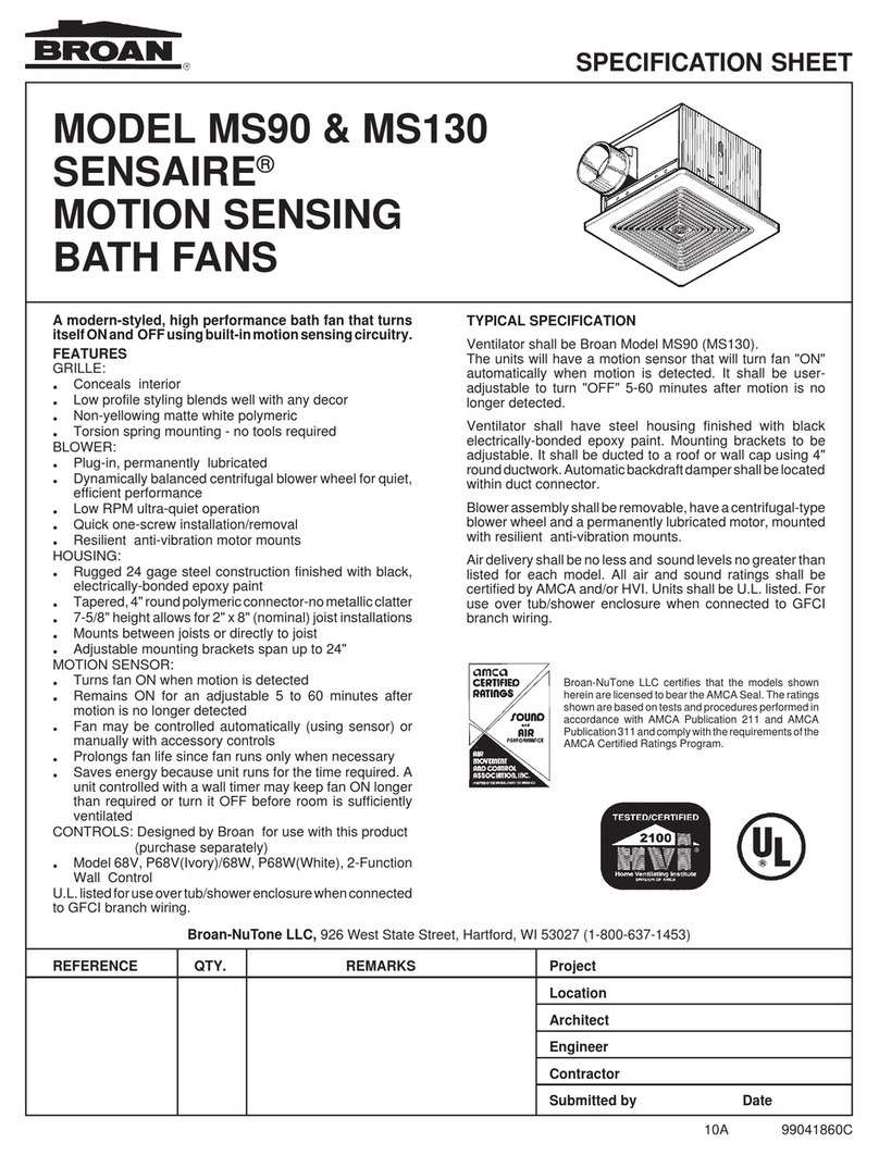 Broan Sensaire MS90 Specification sheet