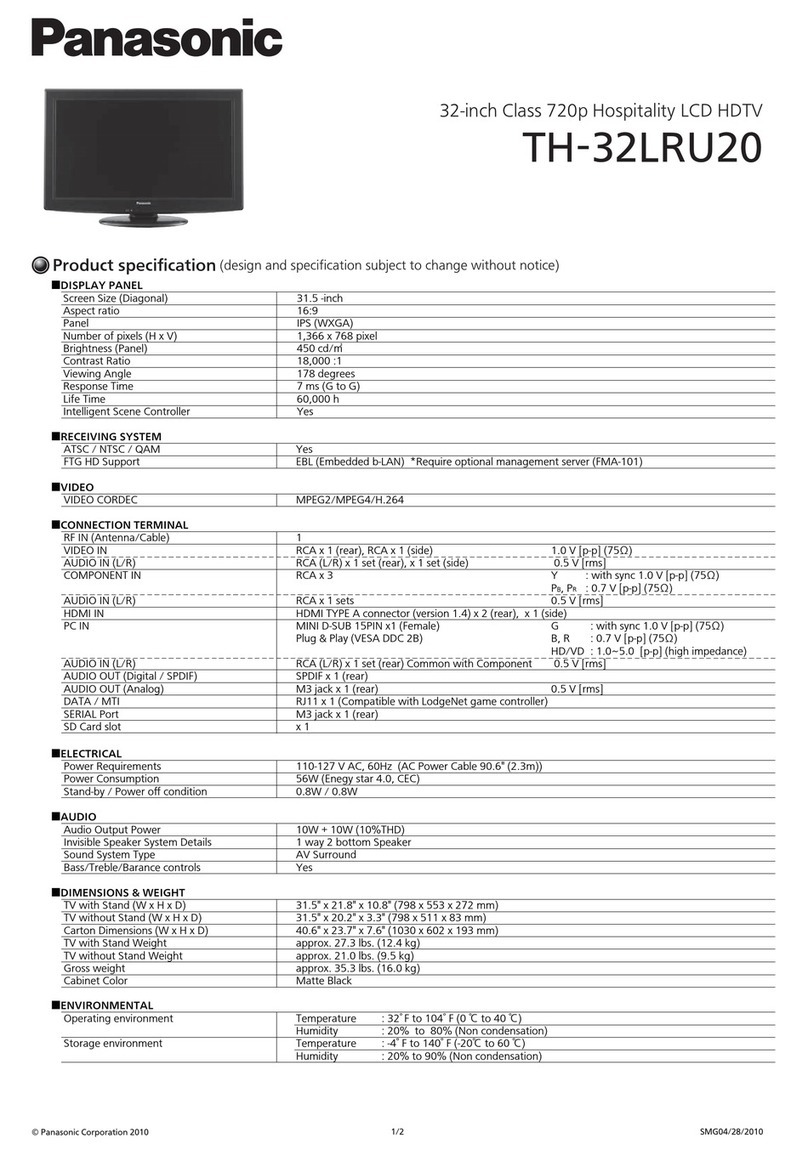Panasonic TH32LRU20 - HOSPITALITY LCD HDTV User manual