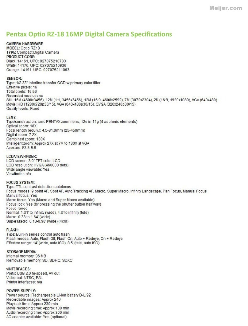 Pentax Optio RZ18 Black User manual
