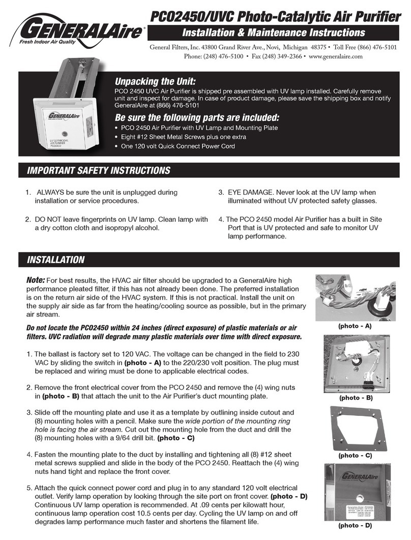 GeneralAire PCO 2450 UVC Installation & maintenance instructions