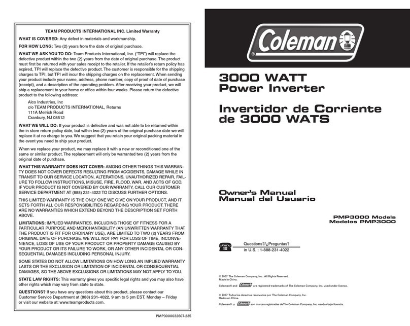 Coleman PMP3000 Series owner's manual