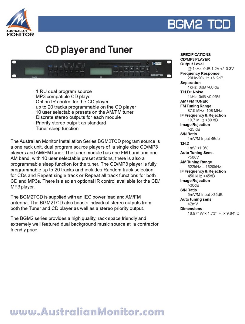 AUSTRALIAN MONITOR BGM2 TCD Specifications