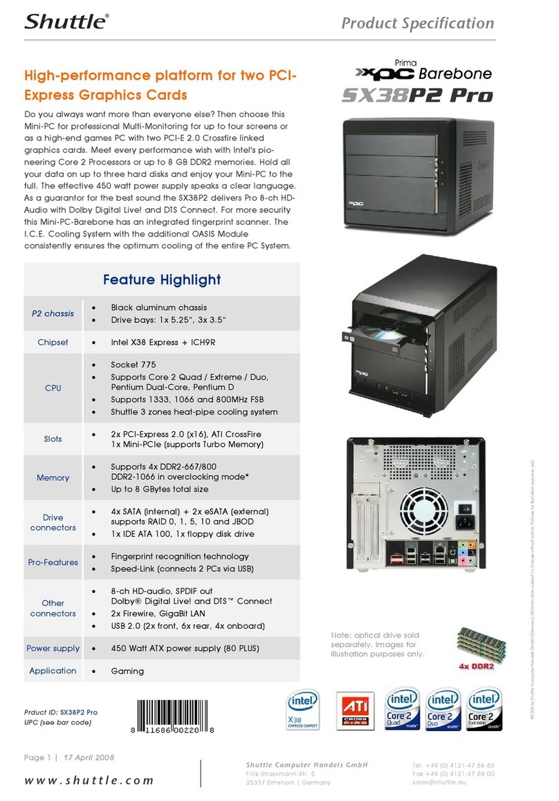 Shuttle Prima XPC Barebone SX38P2 Pro Owner's manual