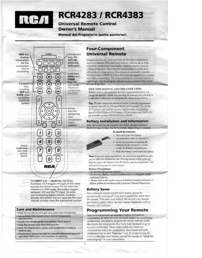 RCA RCR4283 User manual