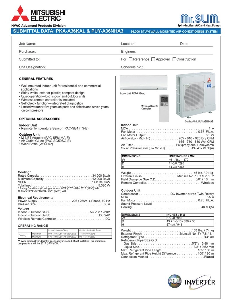 Mitsubishi Electric Mr. Slim PUY-A36NHA3 Installation and user guide Mitsubishi Electric Mr. Slim PUY-A36NHA3 Installation and user guide