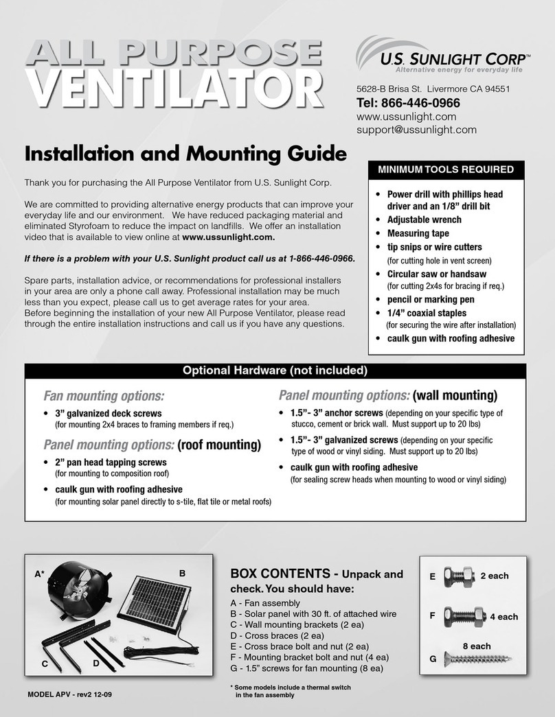 U.S. Sunlight Ventilator Installation instructions manual