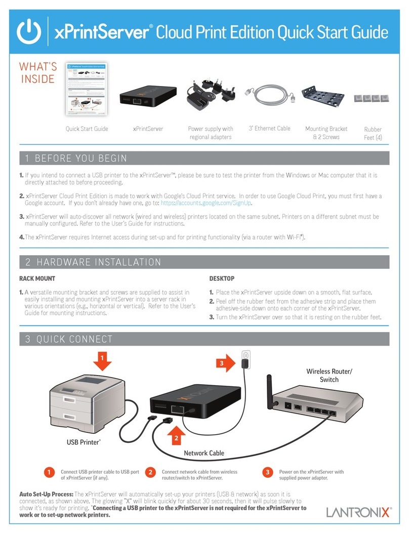 Lantronix xPrintServer quick start guide Lantronix xPrintServer quick start guide