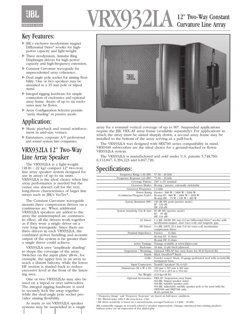 JBL VRX932LA Specification sheet
