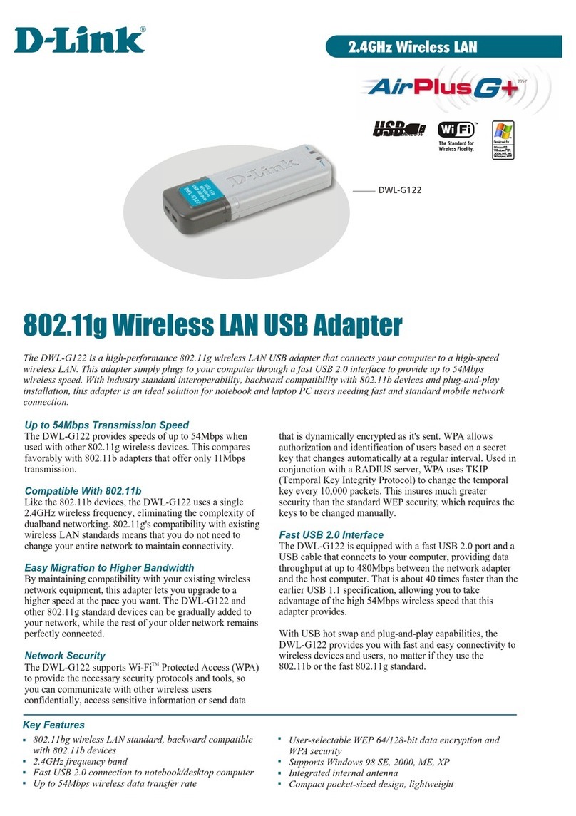 D-Link 802.11g Wireless LAN USB Adapter DWL-G122 User manual D-Link 802.11g Wireless LAN USB Adapter DWL-G122 User manual