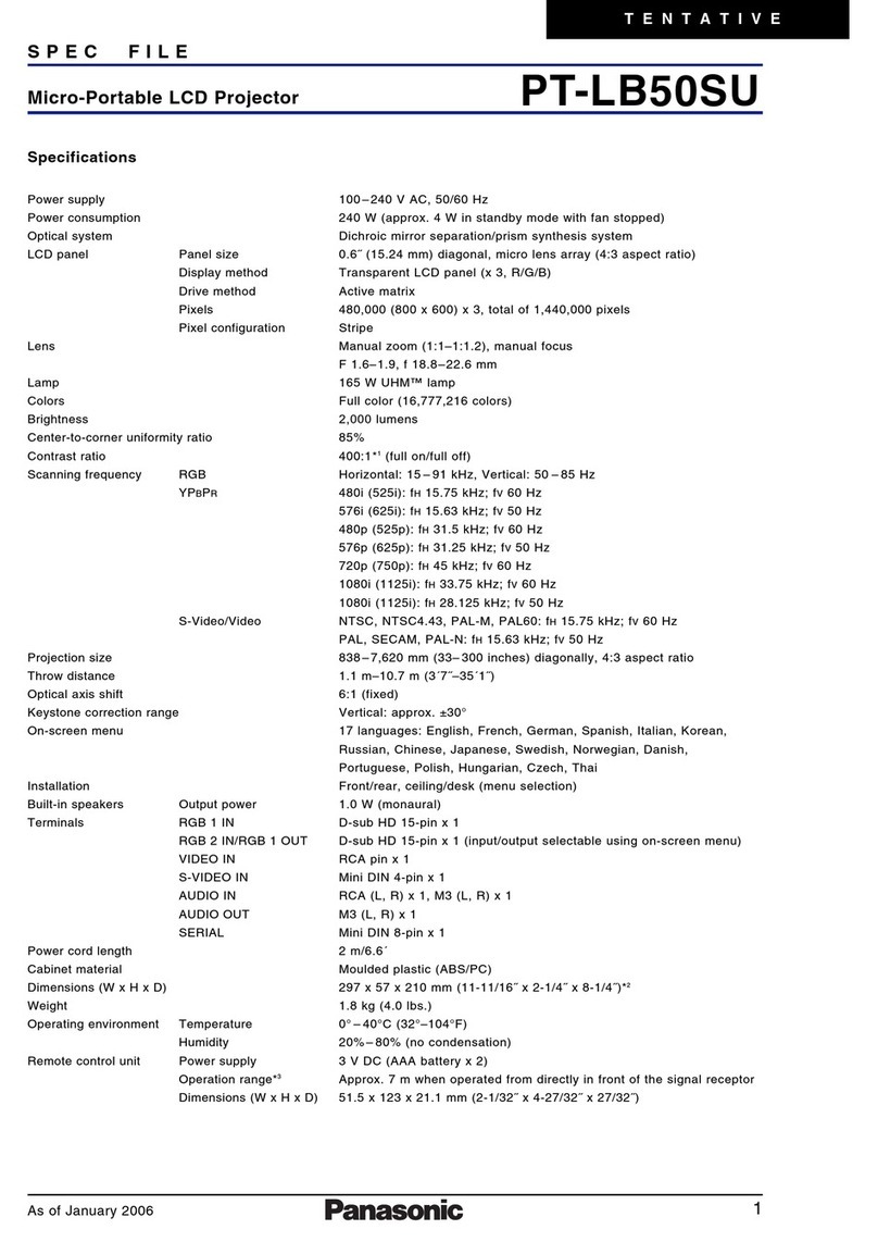 Panasonic Tentative PT-LB50SU Spec file