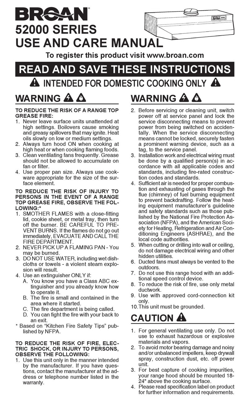 Broan 52000 SERIES use and care manual Broan 52000 SERIES use and care manual