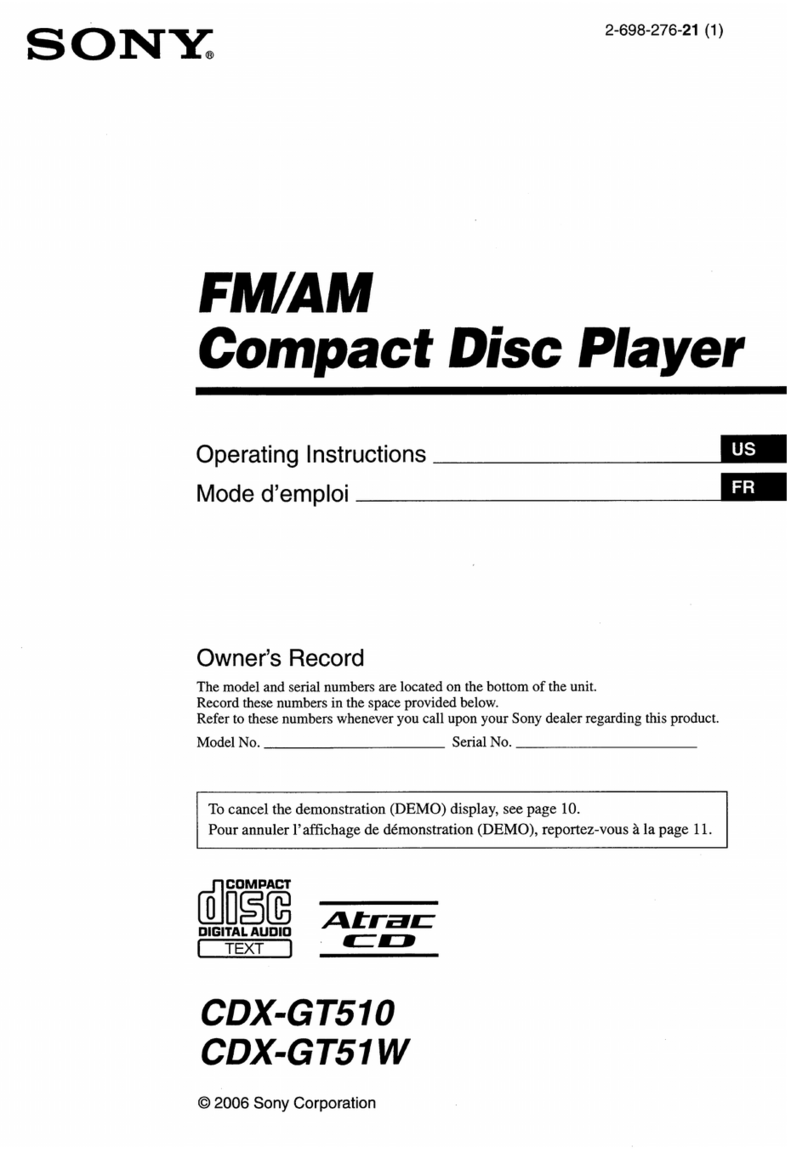 Sony CDX-GT510 - Fm-am Compact Disc Player operating instructions