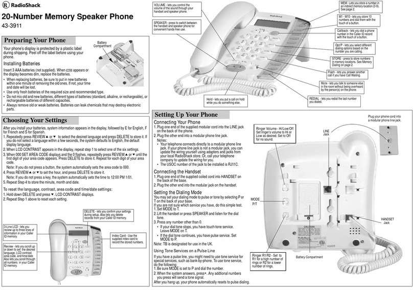 Radio Shack 20-Number Memory Speaker Phone User manual Radio Shack 20-Number Memory Speaker Phone User manual