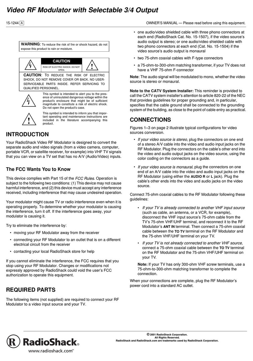 Radio Shack Video RF Modulator owner's manual