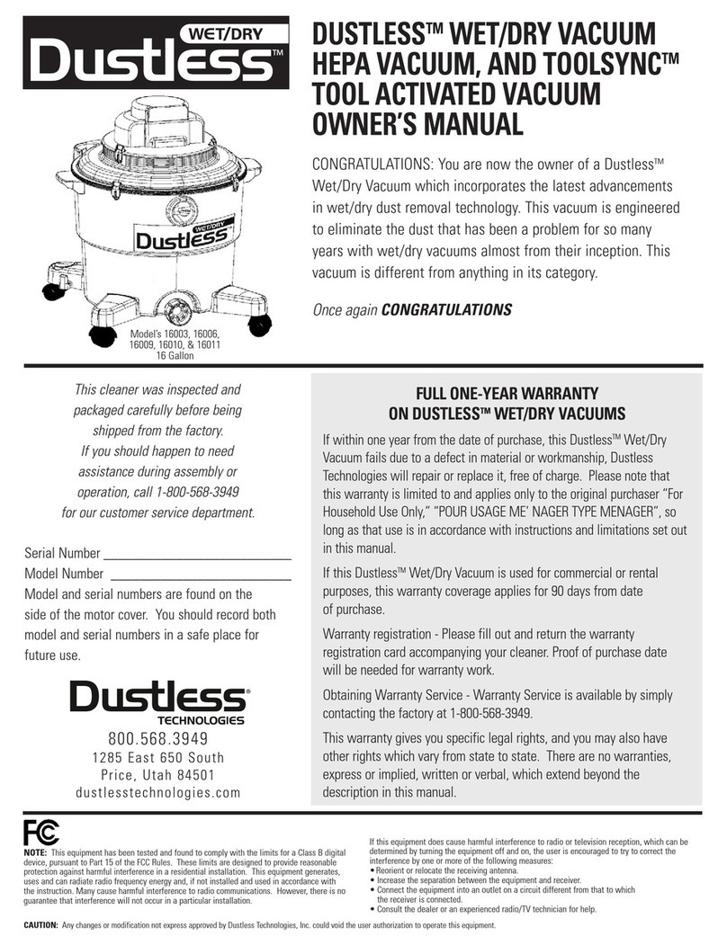 Dustless WET/DRY VACUUM owner's manual