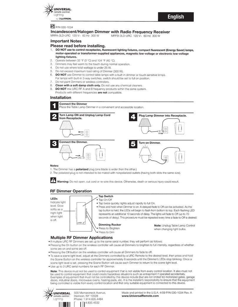 Universal Remote Control MRFA-3LD-URC installation manual Universal Remote Control MRFA-3LD-URC installation manual