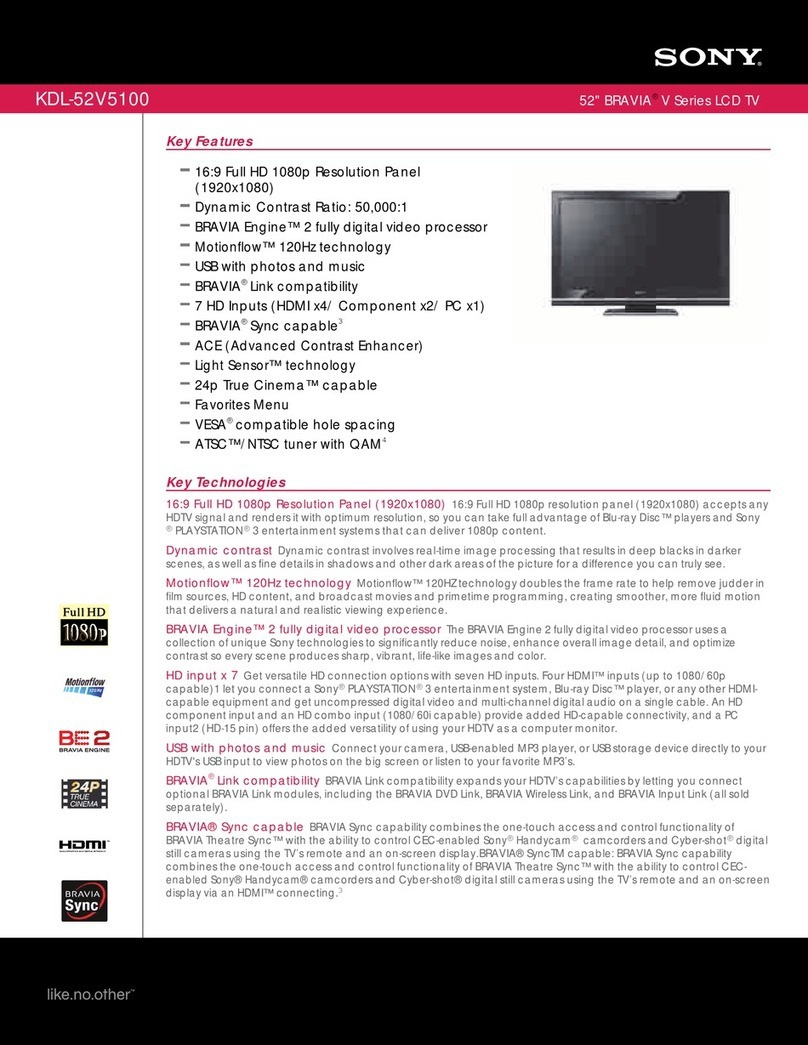 Sony BRAVIA KDL-52V5100 Installation and operation manual Sony BRAVIA KDL-52V5100 Installation and operation manual