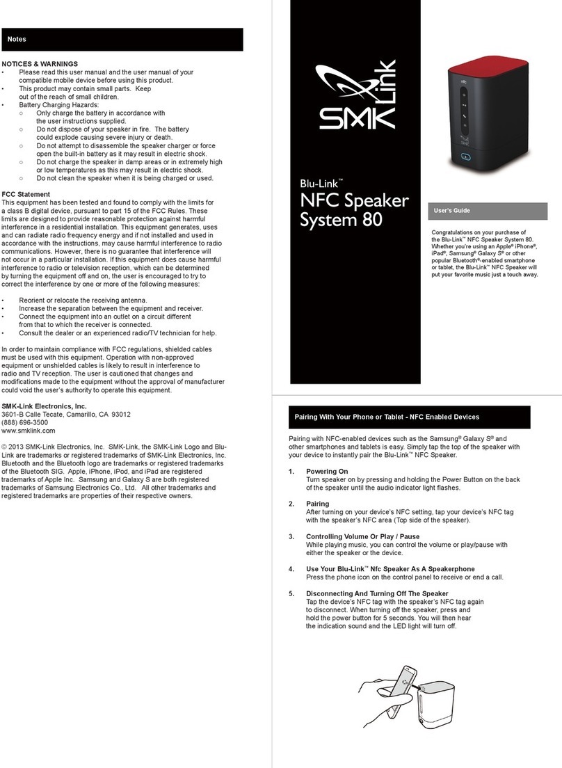 SMK-Link Blu-Link NFC Speaker system 80 user guide