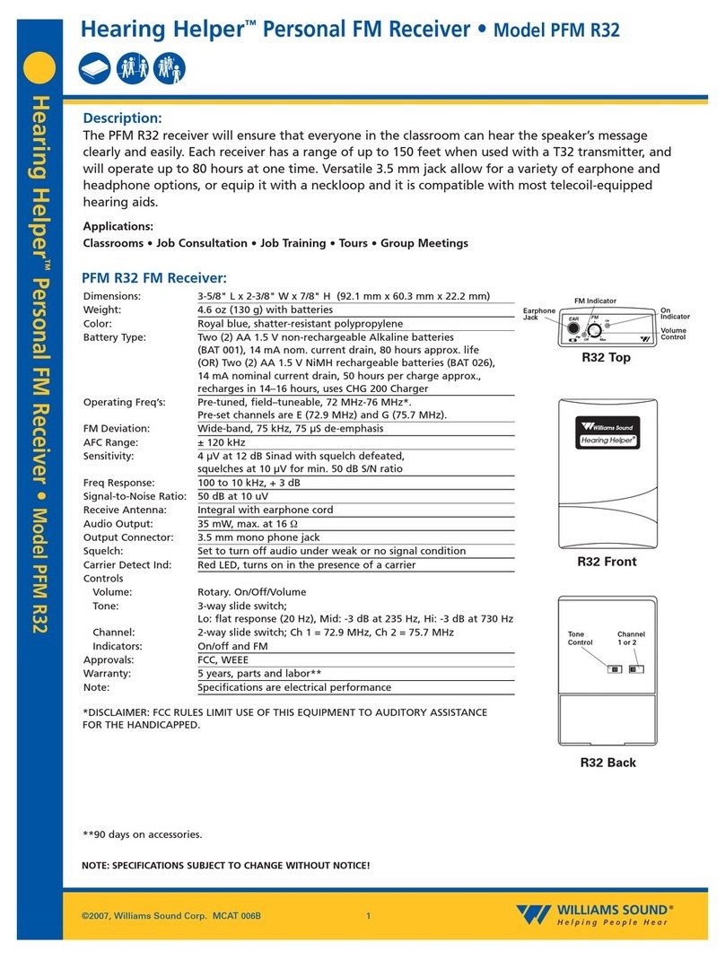 Williams Sound Hearing Helper PFM R32 Specifications