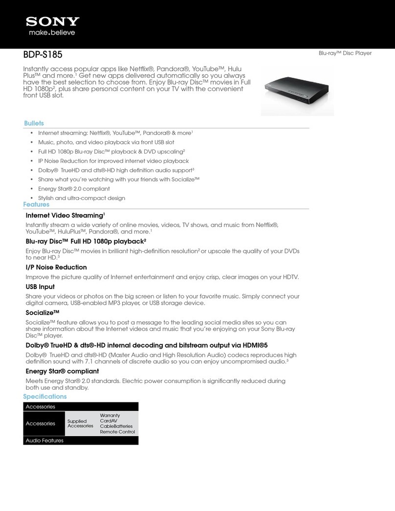 Sony BDP-S185 Specifications
