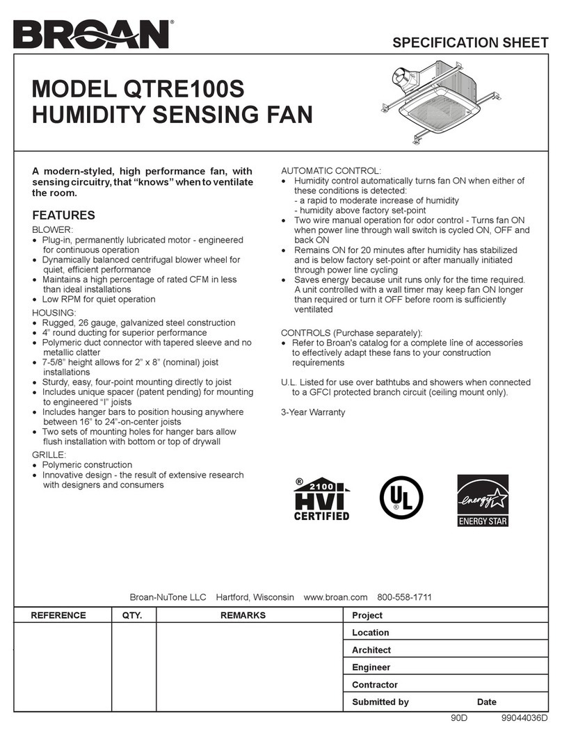 Broan QTRE100S Specification sheet