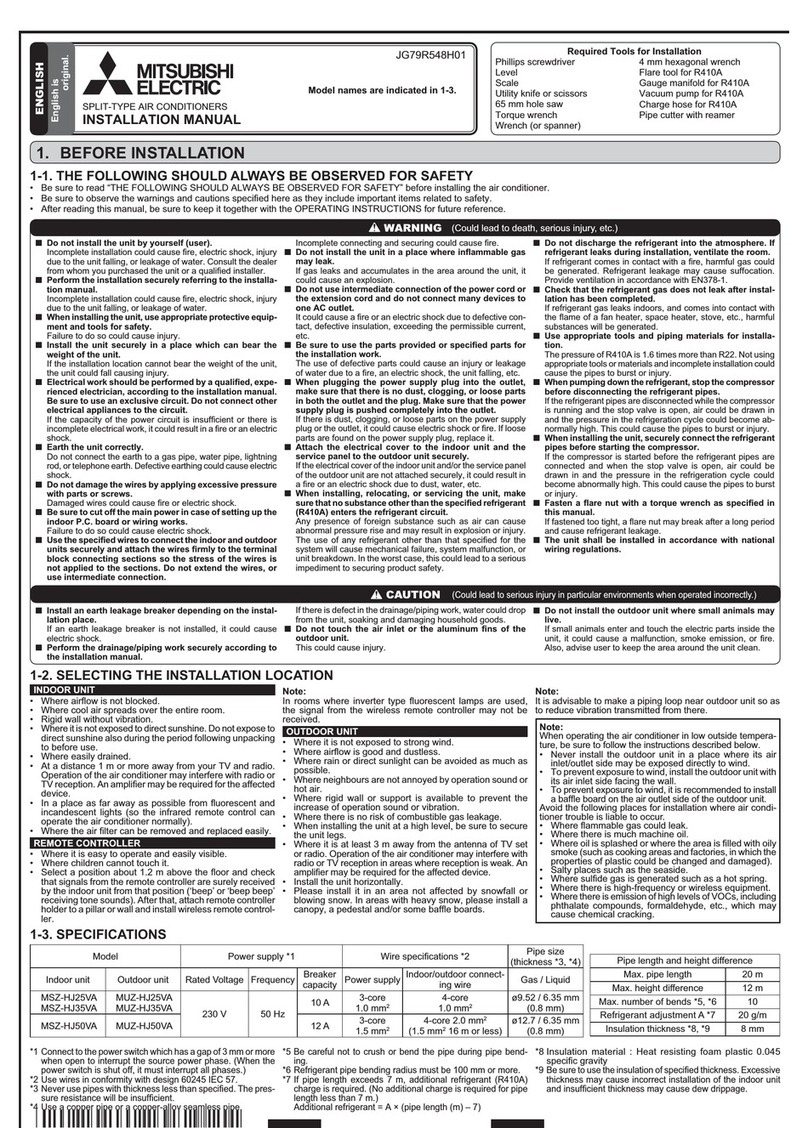 Mitsubishi Electric MSZ-HJ25VA User manual