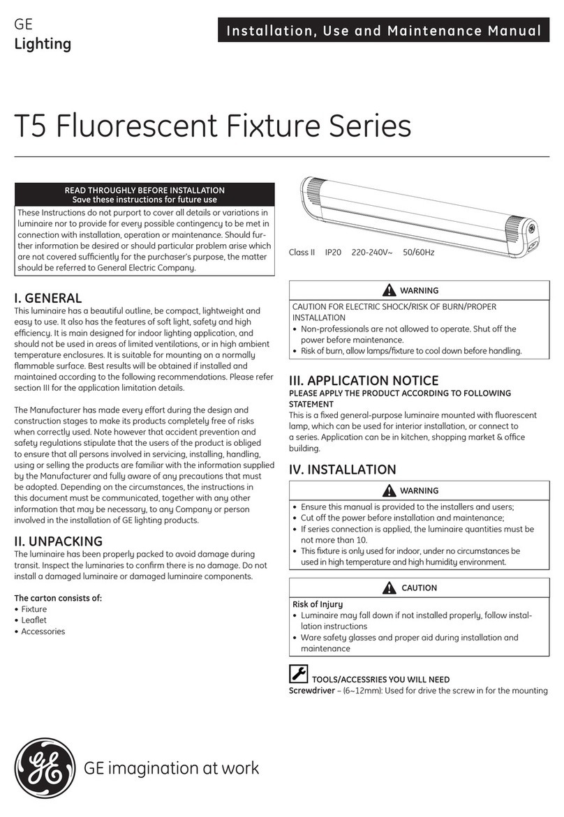 GE Lighting T5 Fluorescent Fixture Series Installation, use and maintenance manual