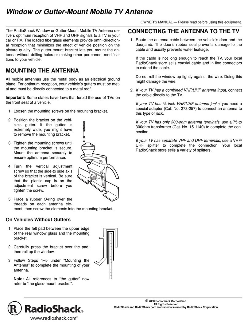 Radio Shack Window /Gutter-Mount Mobile TV Antenna owner's manual Radio Shack Window /Gutter-Mount Mobile TV Antenna owner's manual