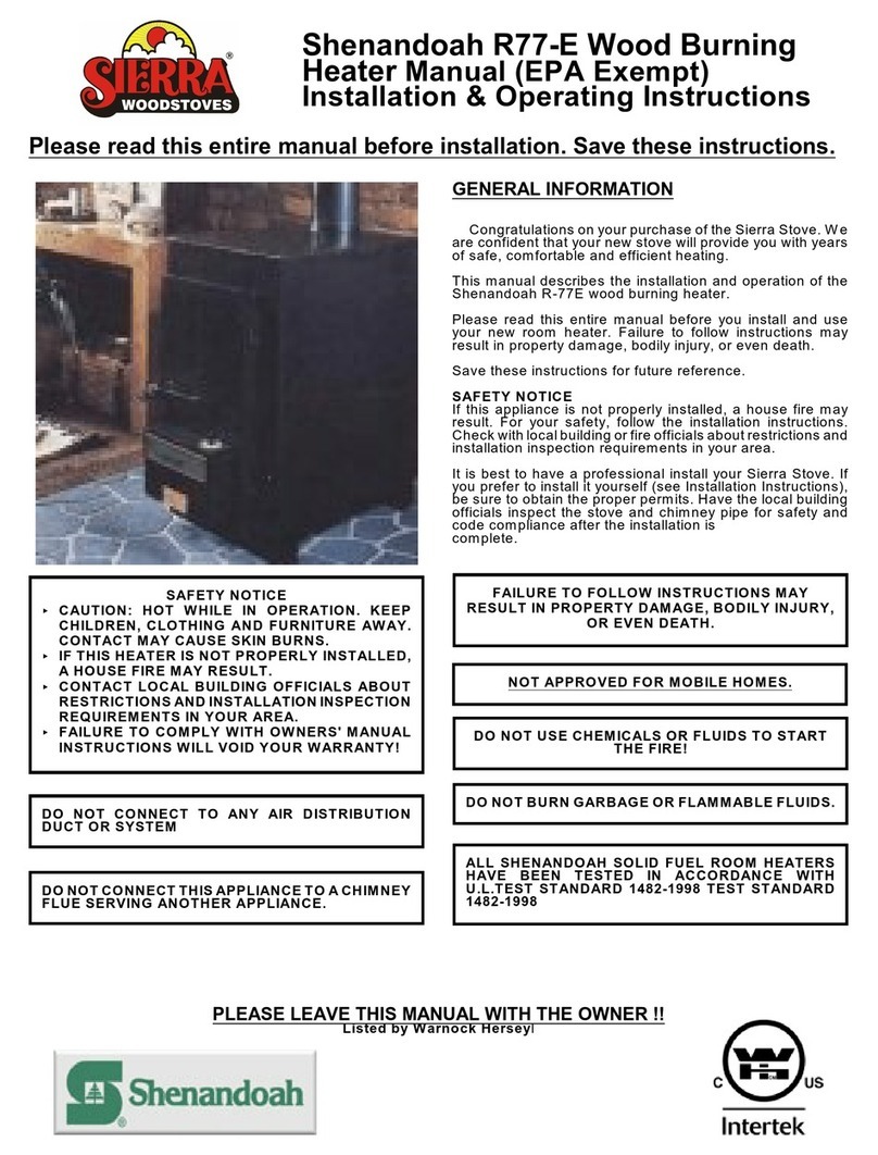 Sierra Woodstoves Shenandoah R77-E Installation & operating instructions