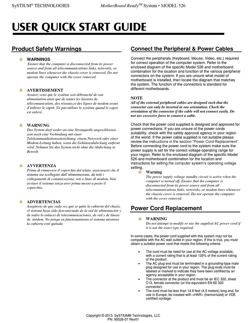 Systium Technologies MotherBoard Ready System 526 User's quick start guide Systium Technologies MotherBoard Ready System 526 User's quick start guide