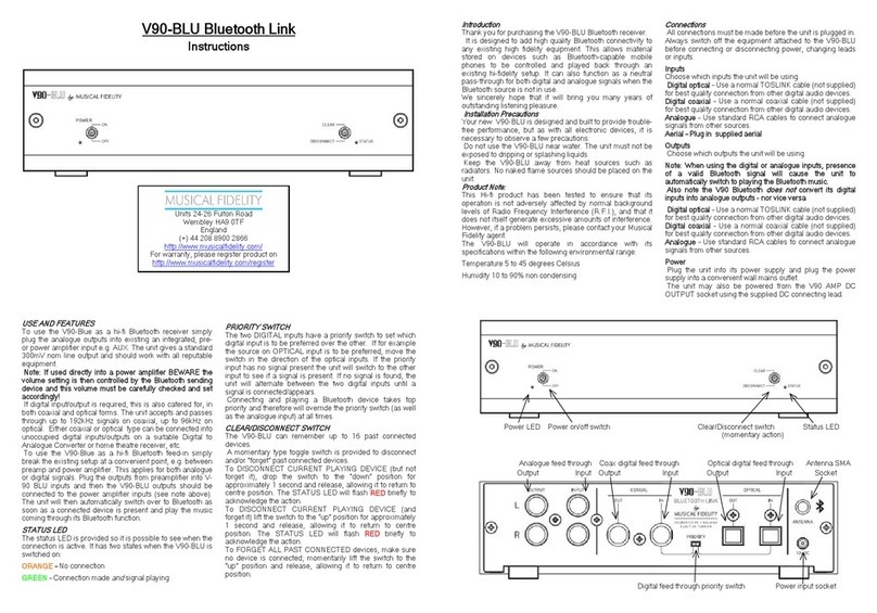 Musical Fidelity V90-BLU Bluetooth Link instructions