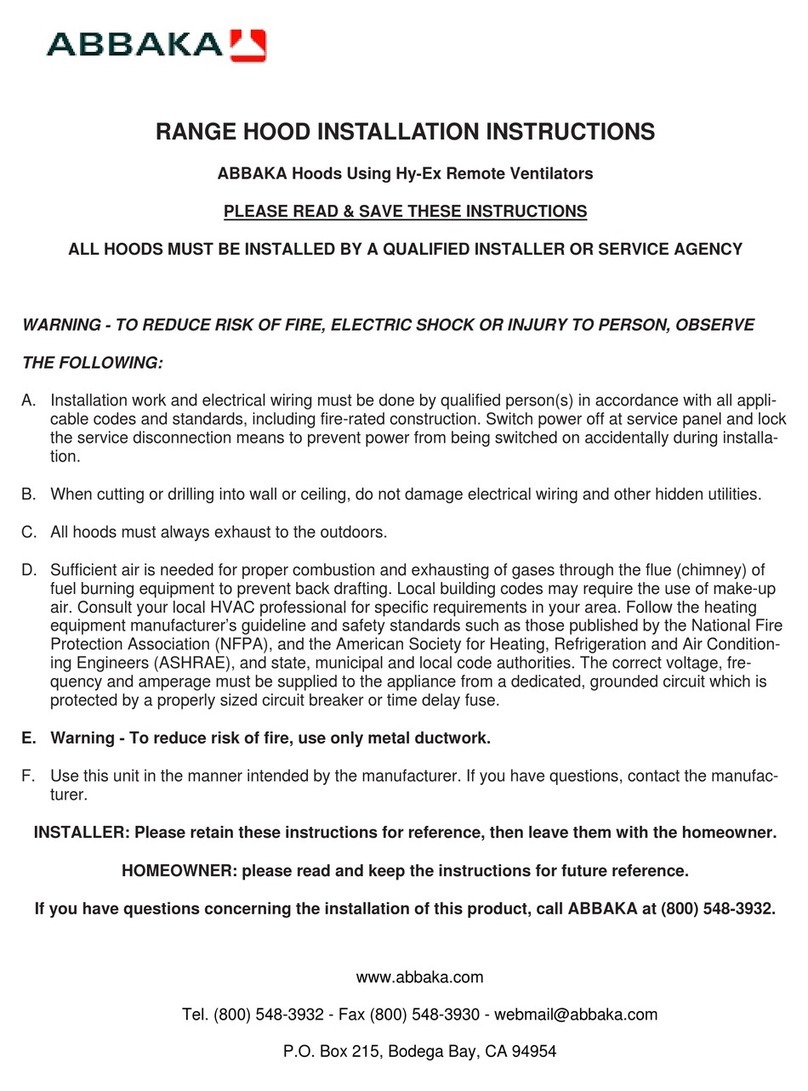 ABBAKA Range Hood & Hy-Ex Ventilation System installation instructions ABBAKA Range Hood & Hy-Ex Ventilation System installation instructions