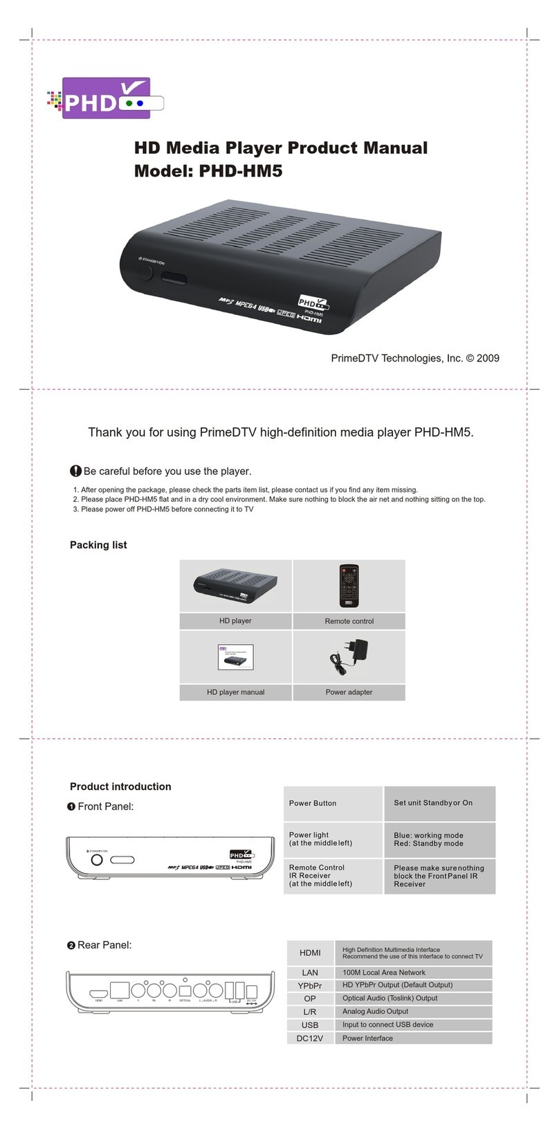 PrimeDTV Technologies PHD-HM5 User manual