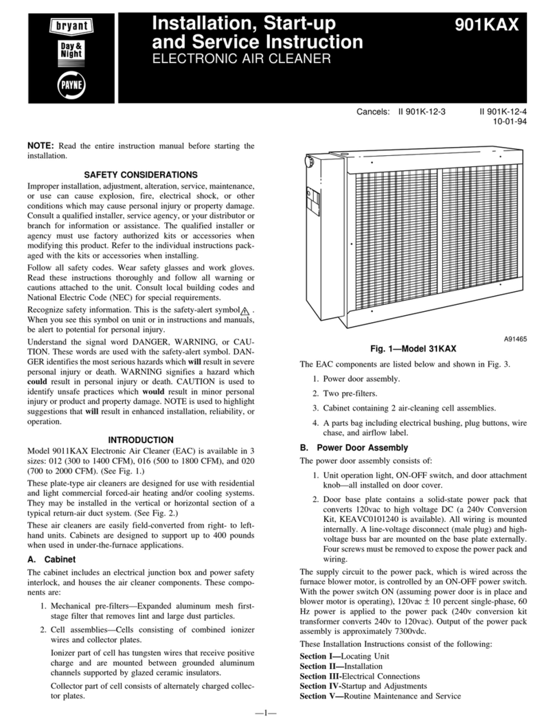 Bryant 901KAX Installation, Start-Up and Service Instructions