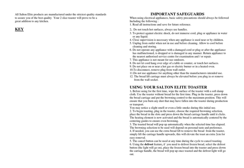 Salton elite Toaster User manual