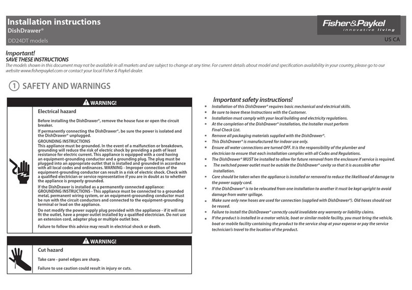 Fisher & Paykel DishDrawer DD24DT Series User manual Fisher & Paykel DishDrawer DD24DT Series User manual