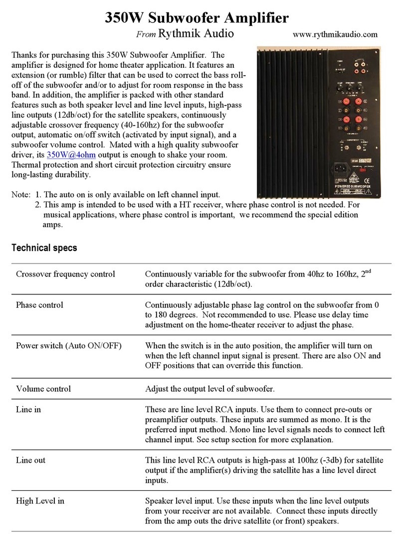 Rythmik audio Subwoofer Amplifier owner's guide